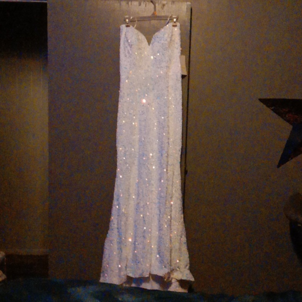 Dazzling “Jessica Rabbit” fitted white sequin floor-length mermaid gown